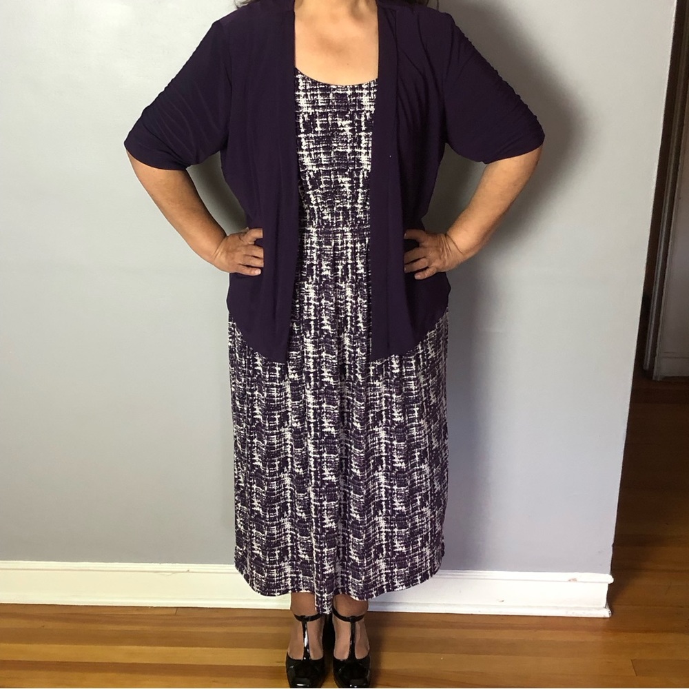 Two Piece Career Wear Dress Purple and White Sz XL